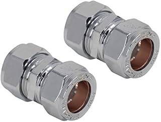 Pipestation® 15mm Chrome Plated Compression Straight Pipe Connectors for Copper Pipe - Pack of 2