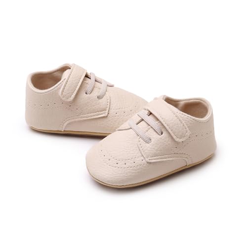 Image of SOFMUO Baby Boys Girls High Top Ankle PU Leather Sneakers Soft Rubber Sole Infant Moccasins Newborn Oxford Loafers Anti-Slip Toddler Wedding Uniform Dress Shoes
