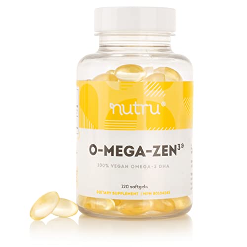 NuTru O-Mega-Zen3 Vegano Omega 3 DHA Suplemento - 400 mg DHA Essential Gratty Acids- Alternativa al aceite de pescado a base de algas - Suplementos para el cerebro, articulación, piel y salud del corazón - 120 cápsulas blandas veganas