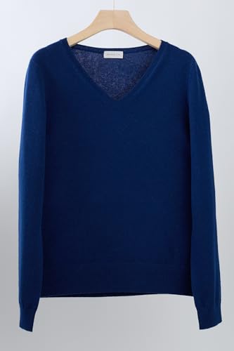 Image of JENNIE LIU Women's 100% Pure Cashmere Long Sleeve Pullover V Neck Sweater