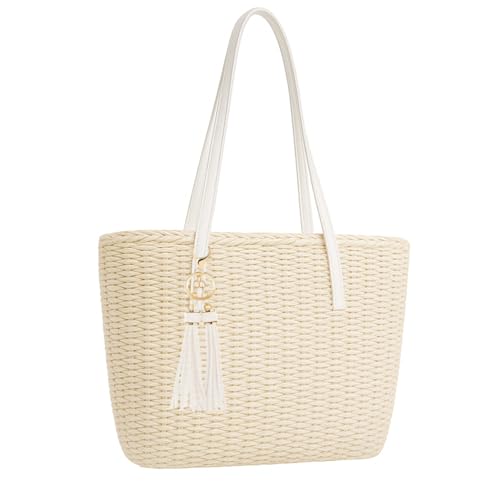 YXILEE Straw Bags For Women | M Size Travel Straw Totes Bag Woven Summer Handmade Shoulder Bag Handbag