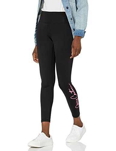 Juicy Couture Women's High Waist Script Logo Performance Legging, Juicy Black, Large