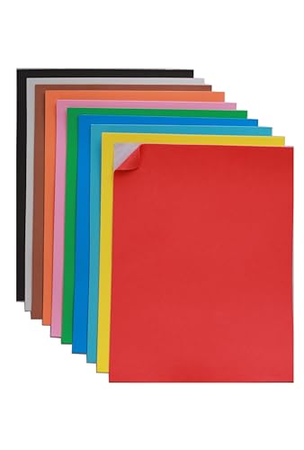 Adhesive EVA Foam Sheets for Crafts, 10 Assorted Colors, 9' x 12', 2mm Thickness – Sticky Back...