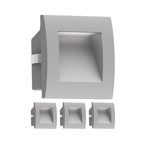 ledscom.de 4 LED recessed Wall Light ZIBAL, Downlight for Outdoors, IP65, Grey matt, 90 x 90mm, Warm White