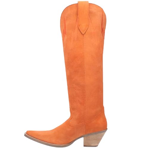 Women's Lightning Embroidery Cowboy Boots, Fashion Chunky Heel Pointed Toe Knee High Boots