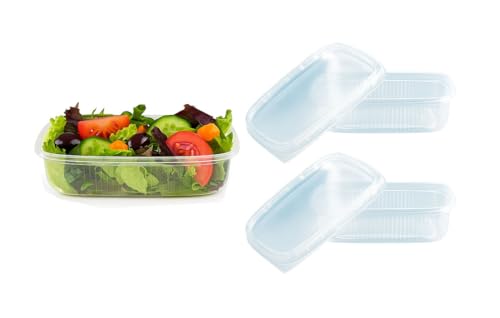 Lauroo Bicchieri per alimenti con coperchio, 125 ml, rettangolari, trasparenti, in plastica PP, per insalata, 50 pezzi