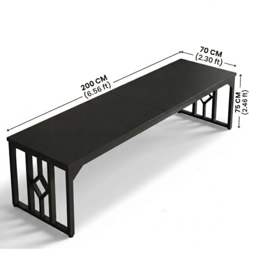 Image of Executive Computer Desk|Large Workstation Tables for Home & Workplace | Wooden Top with Heavy-Duty Metal Frame|Office Table for Work| Conference Setup & Director Use| Black |200x70x75 CM