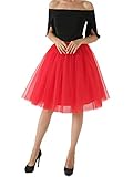 FEOYA Women Red Tulle Skirt Knee Length 5-Layered Tutu Skirt Evening Gown Prom Wedding Skirt A-line Mesh Princess Skirts