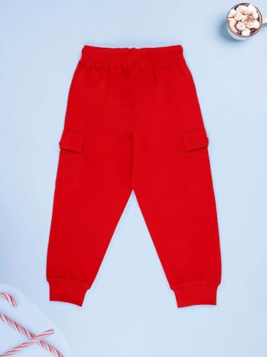 Image of KiddoPanti Boys Cotton Joggers | 100% Cotton Single Jersey | 2 Side Cargo Pockets with Flap | Elasticated Waist Band with Functional Drawcord | Soft & Breathable Track Pants