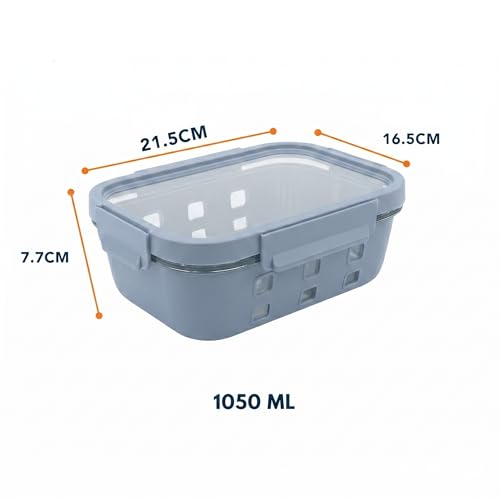 Image of Griplok Glass Lunch Box with Leakproof Lid, Borosilicate Food Storage Container with Silicone Sleeve, Airtight, Microwave /Dishwasher Safe (Glacier Blue, 2x1050ml)
