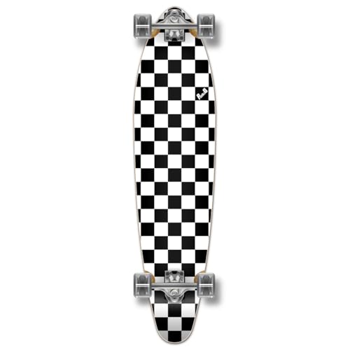 Yocaher Blank/Checker Complete Kicktail Skateboards Longboard Cruiser w/BlackWidow Premium 80A Grip Tape, Aluminum Truck, ABEC9 Bearing, 70mm Skateboard Wheels (Checker White)