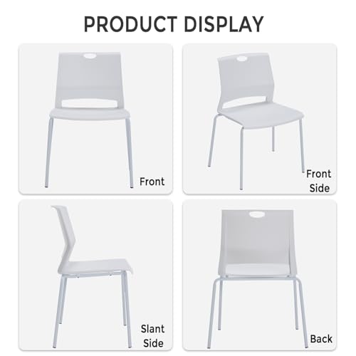 Image of Sidanli Stackable Chairs Set of 4, Waiting Area & Breakroom Chairs in White with Back