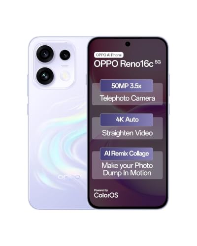 Image of OPPO Reno16c 5G| 3D Design | 50MP 3.5X Telephoto Camera | 4K Video | AI Remix Collage | 7000mAh 80W SUPERVOOC | ColorOS 16 | IP69K | Dimensity 7300,Twilight Violet:8 GB+256 GB