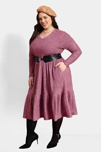 Image of RITERA Plus Size Dresses for Curvy Women Summer Spring Womens Dress V Neck Short Sleeve Casual Dress with Pockets XL-5XL