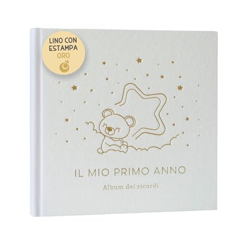 #Commissioniguadagnate<br>Album Nascita Bambino e Bambina per Il Mio Primo Anno Copertina In Lino e 75 Pagine + Adesivi | Diario Neonato Ideale per Regali Nascita Bimba/o e Regali Baby Shower | Album Fotografico Neonato