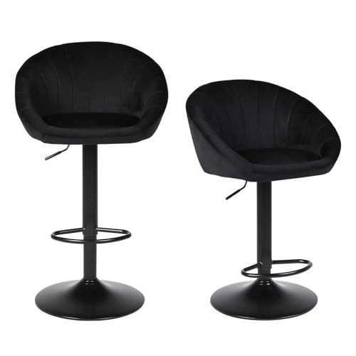 Ermnois Tabourets de Bar Lot de 2, tabourets pivotants à Hauteur réglable avec Dossier, accoudoirs et Repose-Pieds, tabourets de Bar Modernes en Velours,...