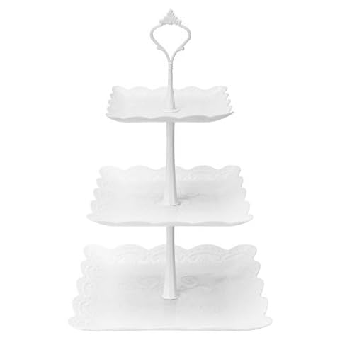 Coitak 3 Tier Cupcake Stand, Plastic Tiered Serving Stand, Square Dessert Tray for Tea Party, Baby Shower and Wedding (Pure White) Cover