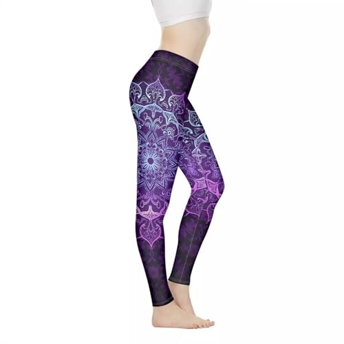 Glomenade Yogahose für Damen, volle Länge, Workout-Strumpfhose, Leggings, hohe Taille, weiche Sporthose, Lila Boho Mandala Floral, S Glomenade Yogahose für Damen, volle Länge, Workout-Strumpfhose, Leggings, hohe Taille, weiche Sporthose, Lila Boho Mandala Floral, S
