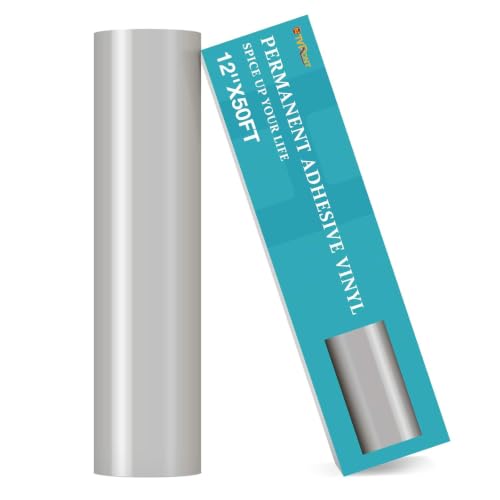 HTVRONT Silver Permanent Vinyl Roll, 12" x 50 FT Glossy Adhesive Vinyl