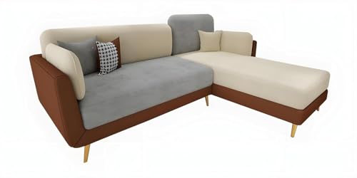 Image of Stylish & Luxury Cushioned Couch Relax sectional Sofa in Fabric & Velvet and Heavy Duty Sofa for bedrooms Living Rooms Guest Rooms Home and Office-(LHP 4 Seater Brown & Beige).