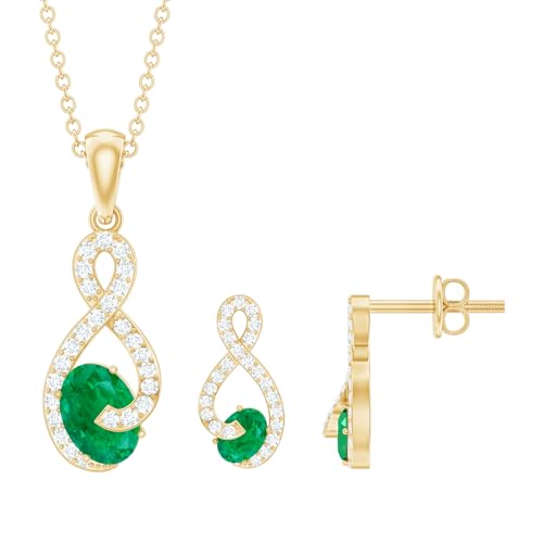 Rosec Jewels Certified Emerald Necklace Earrings Set For Her, AAAA Quality, Natural Emerald Diamond...