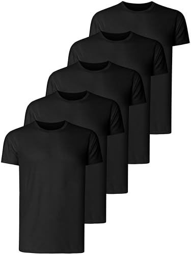 Teesmen T Shirts for Men UK 5 Pack Short Sleeve Crew Neck Plain Cotton Boys Adult Sport Tees Undershirts Workwear Gym Running Workout Casual Daily Shirt (5 Black L)