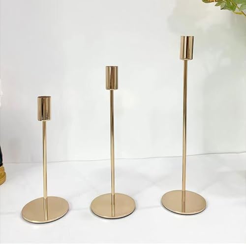 Portavelas de metal dorado para decoración elegante de mesa y centros de mesa, elegante acento para el hogar, perfecto para bodas, fiestas y eventos especiales (juego de 3)