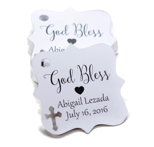 Baptism Tags - Small Personalized God Bless Favor Tags (Set of 20) (White)