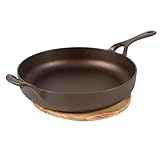 Bloomhouse - Two Time Oprah's Favorite Things Winner - Natural Bronze Finish 12' Cast Iron Skillet w/Long Handle, Helper Handle & Olive Wood Trivet – Olive Oil Treated Fry Pan, Oven & Stovetop Safe