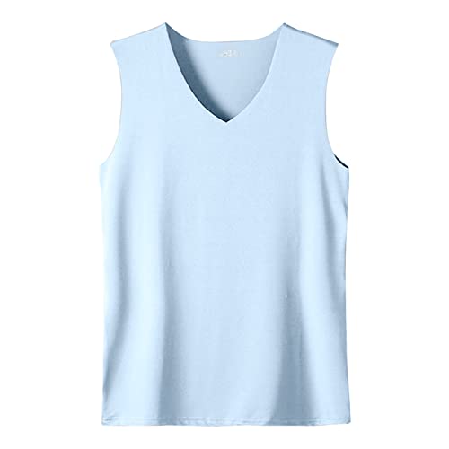 RTRDE Men's Tank Top Summer Ice Silk Traceless Thin Breathable Color V-Neck Sleeveless Top Workout Shirts - Main Image