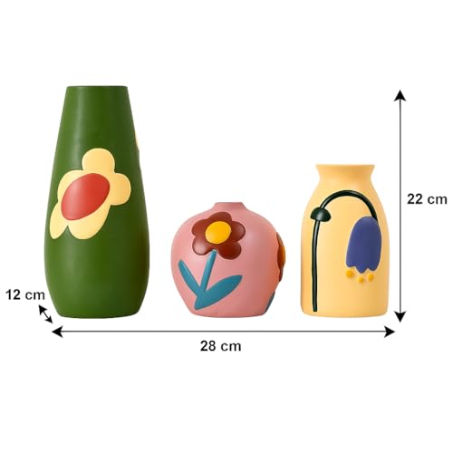 Image of Amazon Basics Handcrafted Artistic Flower Pot Set | A Masterpiece of Color & Creativity | Bring Life to Your Home Decor Pack of 3, Multicolor, Ceramic