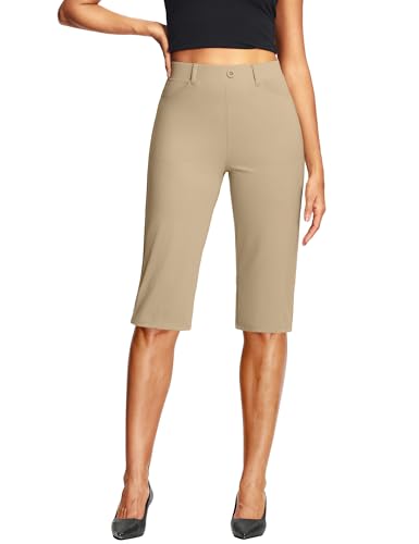 Image of ISEEGZ 14'' /18 inch Capri Pants for Women Dressy Stretch Pull On Womens Capris with Pockets Petite Summer Office Work Casual