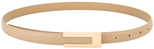 Women Leather Belt Skinny Waist Belts for Dress Thin Waist Belt with Gold Buckle for Jeans Pants - Main Image