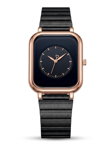 Image of Premium Rose Gold Square Analog Watch for Women & Girls | Stylish Stainless Steel Strap | Elegant Heart Second Hand | Trendy Ladies Wrist Watch under 500 | Square Case Design | Perfect for Casual | Affordable Fashion Watch for Girls