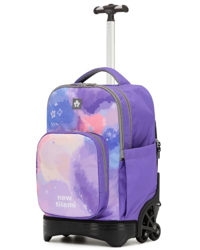 NEW TILAMI 18-Inch 6-Wheel Rolling Backpack for School, Purple Sky