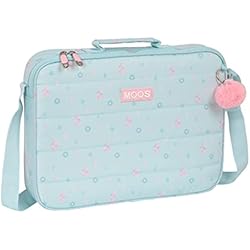 Maletin Profesora Tous MOOS M385, Cartera Extraescolares, Maletín Portatodo, Bandolera, Cómoda y Versátil, Calidad y Resistencia, 38x6x28 Unisex niños, Azul Turquesa, Estándar