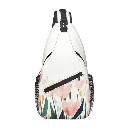 Image of SUPLUCHOM Sling Bag Tulip Flower Watercolor Hiking Daypack Crossbody Shoulder Backpack Travel Chest Pack for Men Women