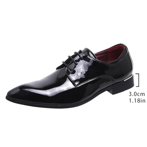 Image of Men Fashion Dress Business Shoe Pointed Toe Floral Patent Leather Lace Up Oxford Black Brown Red Grey