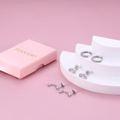 FIASASO Flat Back Earrings Set for Multiple Piercing Hypoallergenic 14K Gold Earrings Dainty Gold Earrings Small Hoop Earrings Cartilage Earrings for Women 3 Pairs2