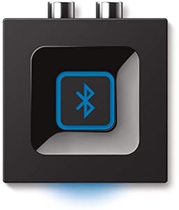 Logitech Wireless Bluetooth Audio Receiver, Bluetooth Adapter for PC/Mac/Smartphone/Tablet/AV Receiver, 3.5mm Audio and RCA Outputs to Speakers, One-Push Pairing Button, UK Plug - Black/Blue