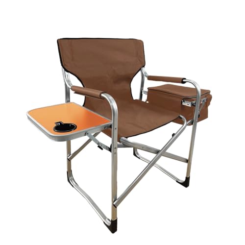 Porodo Lifestyle Outdoor Folding Director Chair, Detachable Fabric Armrest, 120kg Max Load Capacity, Built-In Cup Holder, Aluminum Tube, Anti-Slip Base, 600DPE Oxford Fabric/Aluminum - Brown