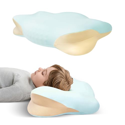 Image of Memory Foam Toddler Pillow, Breathable Cooling Removable Pillowcase, Kids Pillow for Sleeping, Ergonomic Contour Neck Pillow for Back & Side & Stomach Sleeping 12x22 in (Blue)