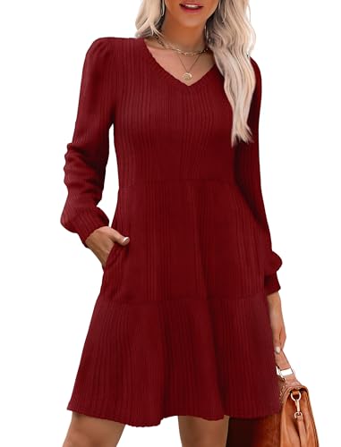 SAMPEEL Holiday Dresses for Women Elegant Sweater Party Dress Christmas Outfits 2025 Red L