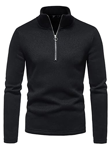 Men's Turtleneck Base Pullover T-Shirt Blouse Men's Placket Zipper Design Solid Casual Long Sleeve T-Shirt Tops(Black,XL)