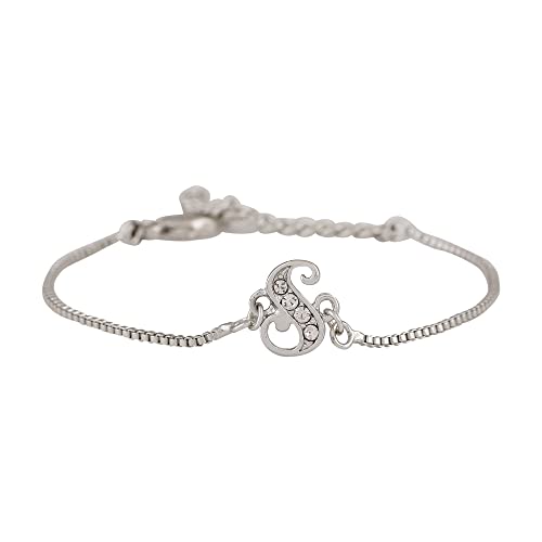 Estele Rhodium Plated Artistic S Initials Bracelet With Crystals For Men & Women (B0B4WD3YH8) Amazon Price History, Amazon Price Tracker