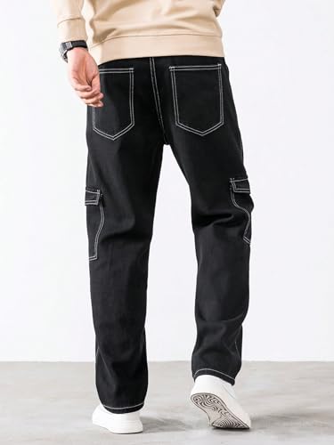 Image of AVANOVA Bell-Bottom Men Cargo Jeans II Men Cargo Pants II Denim Cargo for Men II Cotton Pant II Wide Legs II Flap Pockets II Cargo for Men (Jeans-119)