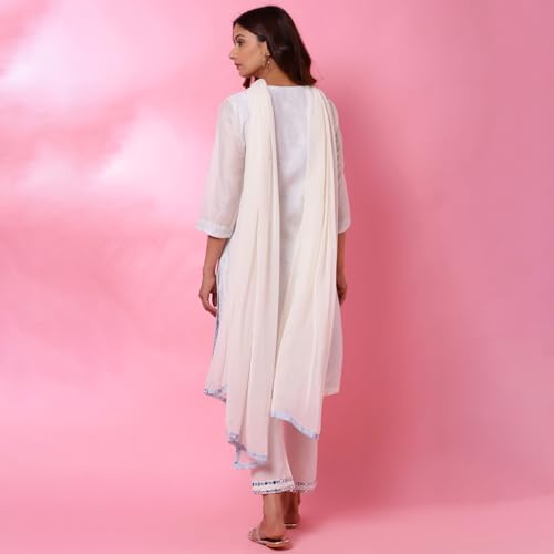 Image of BIBA WOMEN EMBROIDERY NARROW SALWAR KURTA DUPATTA(SKD7402E OFF WHITE 42)