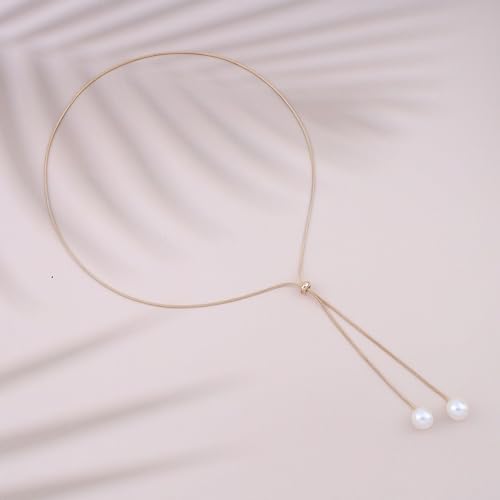Long Pearl Lariat Necklaces Single Pearl Drop Y Necklace Dainty Pearl Pendant Sliding Necklace Adjustable Round Snake Chain Y Necklace Jewelry for Women Girls3