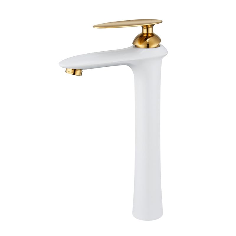 Bateria umywalkowa, Miedziana, jednootworowa, ceramiczna bateria umywalkowa | Wielokolorowa umywalka nablatowa w łazience: kran z jednym otworem(White+Chrome Basin Faucet)