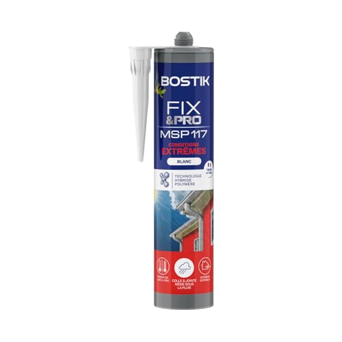 Bostik FIX&PRO MSP 117 Conditions Extrêmes Blanc – Mastic Colle et Joint – Collage Même Sous la Pluie – Très Résistant – Intérieur/Extérieur – MS Polymère – 290 ml